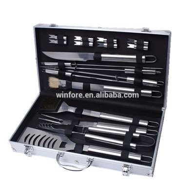 Set of 18pcs BBQ tools set of fork tong spatula with aluminum box