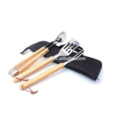 BBQ Barbecue Grill Tool Set of 3 with Wooden Handle