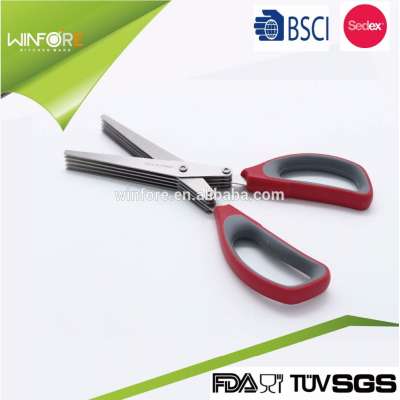 Multi-purpose 5 blades Stainless Steel Kitchen scissors tools herb scissors with rubber edge handle