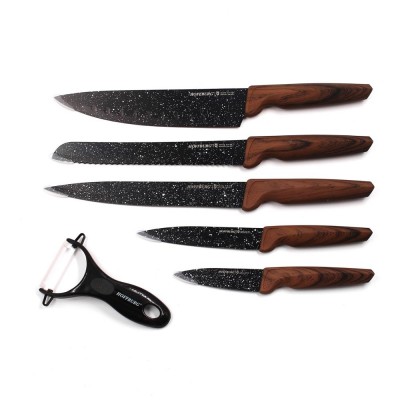 High Quality 5pcs Wood Grainl Plastic Handle Knife Set with Peeler