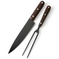 Professional the  latest 8inch chef knife and fork combination set with black coating and wenge handle for Amazon